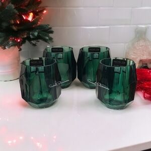 4pc Rachel Zoe Emerald Green Acrylic Crystal Tumbler Drink Glass Set Christmas